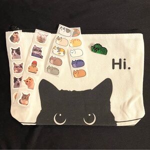 Peeking kitty pouch with peering kitty enamel pin or magnet and 20 stickers